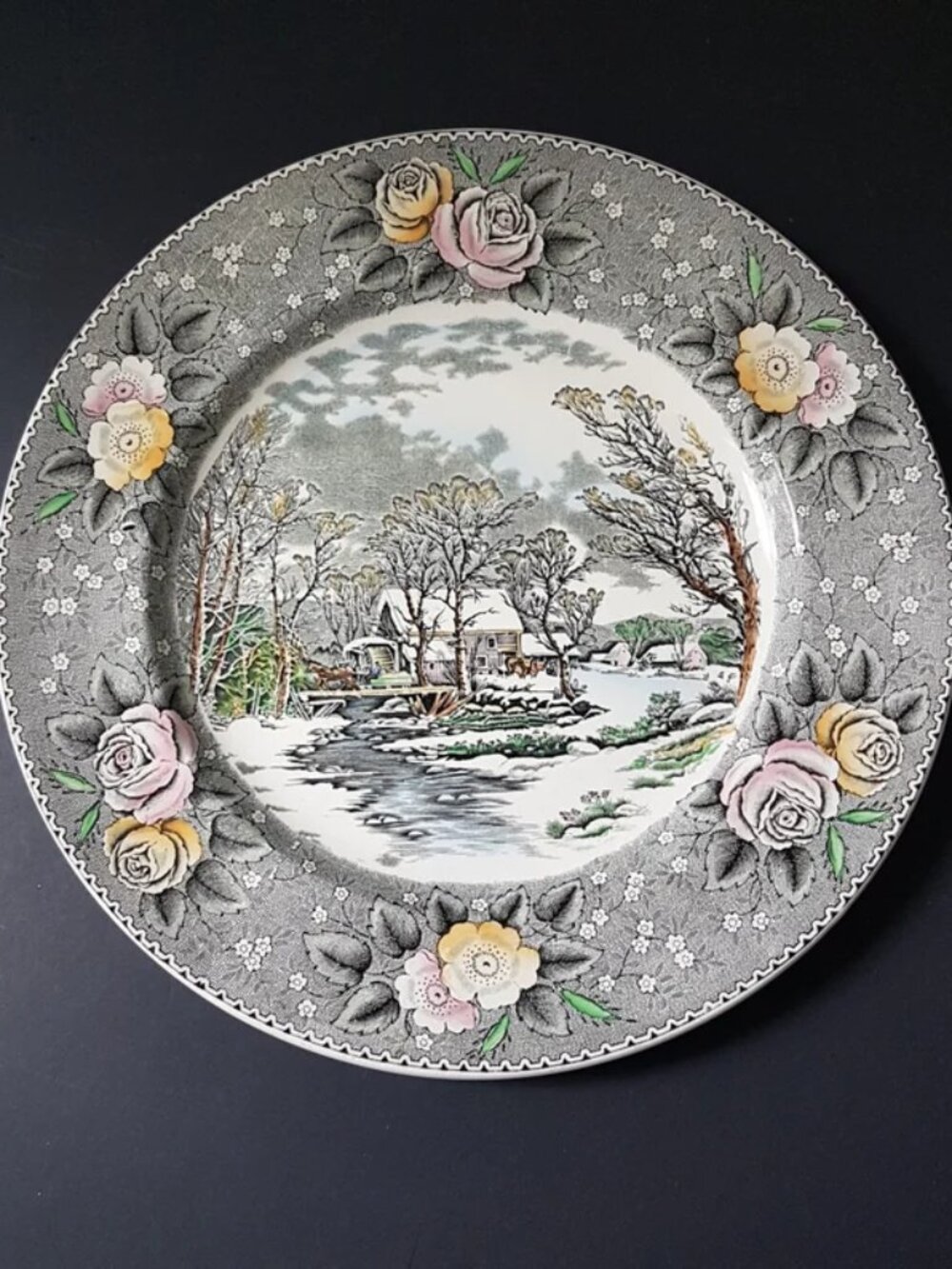 Vintage Adams England Winter in the Country The Old Grist Mill Dinner Plate